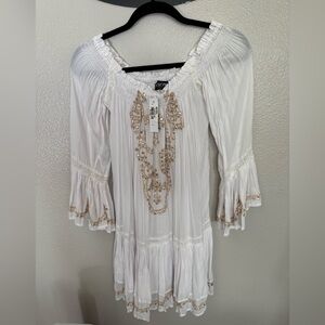 Scully Cream and Brown Embroidered Blouse